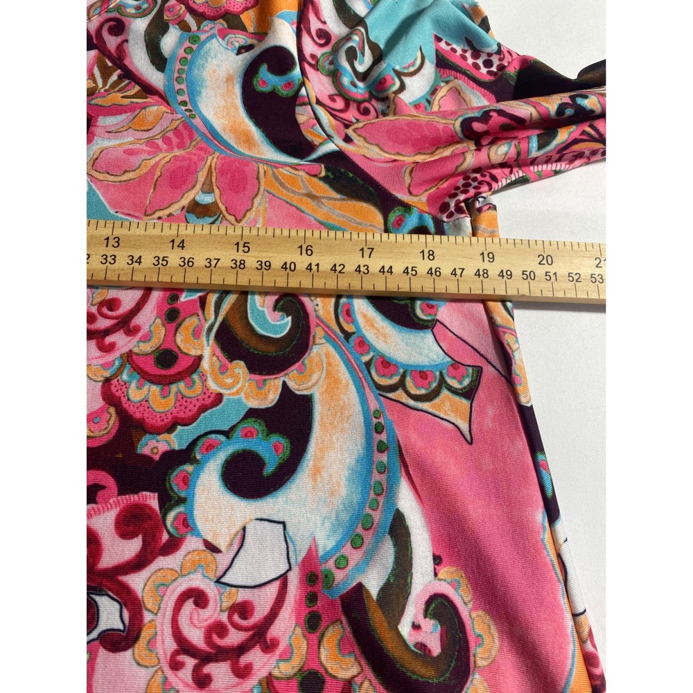Mely New York Tunic Top Women Medium Multi Color Excellent Paisley Striped 3/4 - Picture 5 of 11